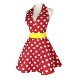 SKAP072 製造紅底白點掛脖復古圍裙  訂製圓點廚房 美容院 酒店年會復古圍裙 復古圍裙中心  SKAP072 製造紅底白點掛脖復古圍裙  訂製圓點廚房 美容院 酒店年會復古圍裙 復古圍裙中心